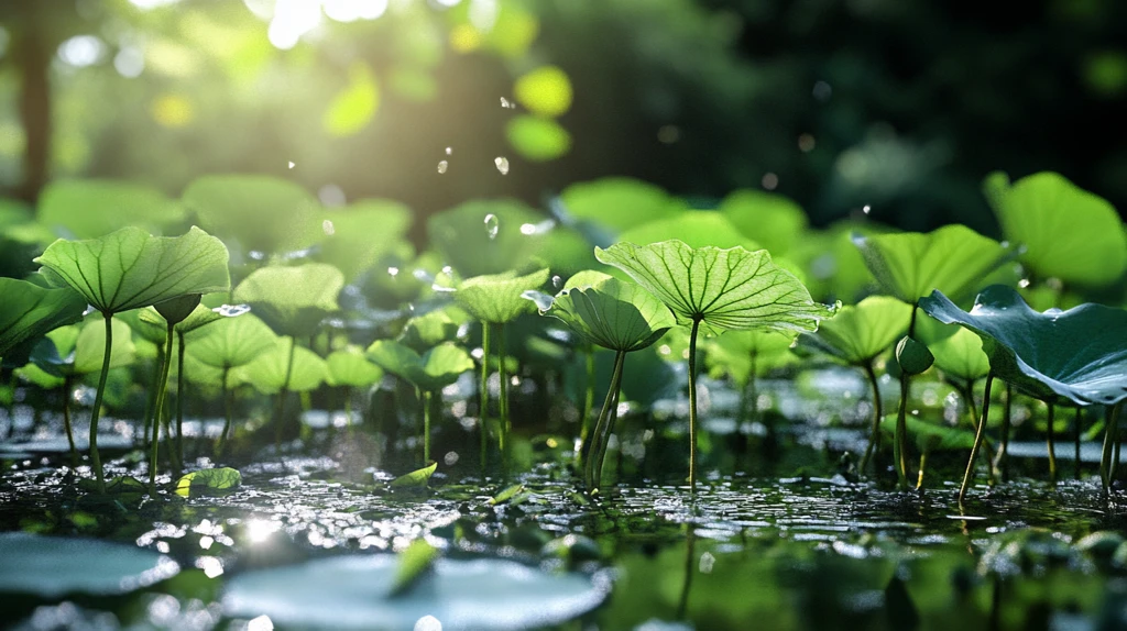 阳光照射下的莲叶