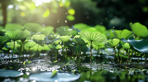 阳光照射下的莲叶
