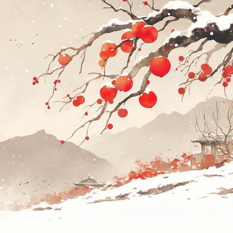 柿子树雪景图