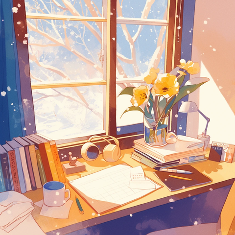 窗边书桌上的静物