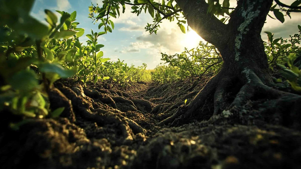 夕阳下的榕树根