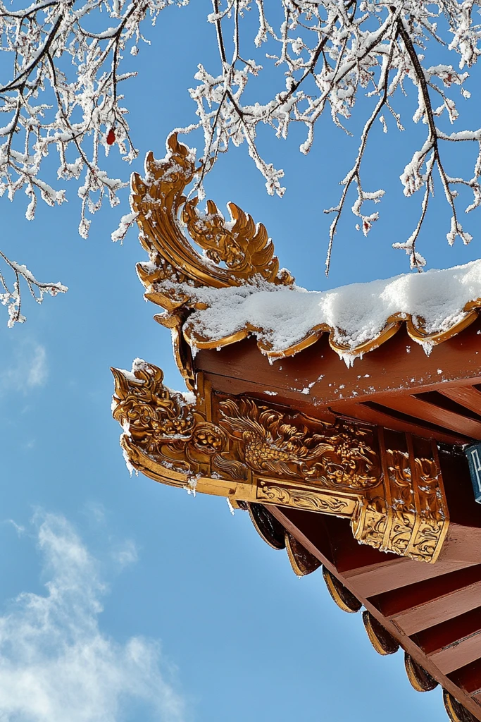 中式屋檐雪景龙首
