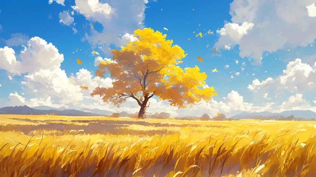 秋树金叶小麦田