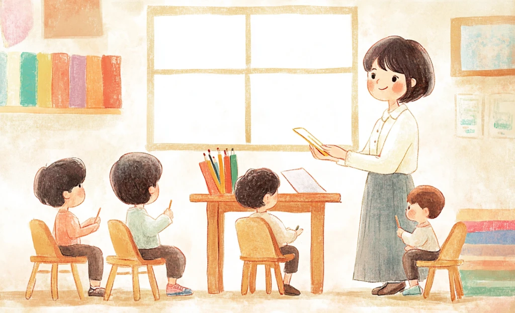 女老师教孩子画画