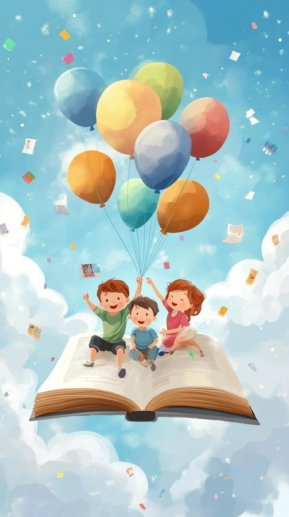 一家人气球飞翔