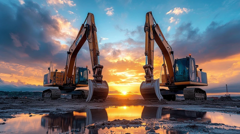 挖掘机工地夕阳