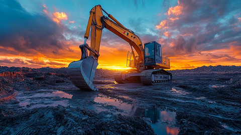 挖掘机工地夕阳