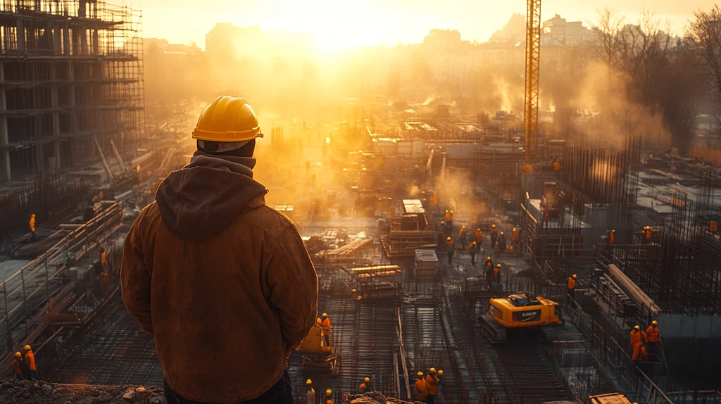 日出工地忙碌景象