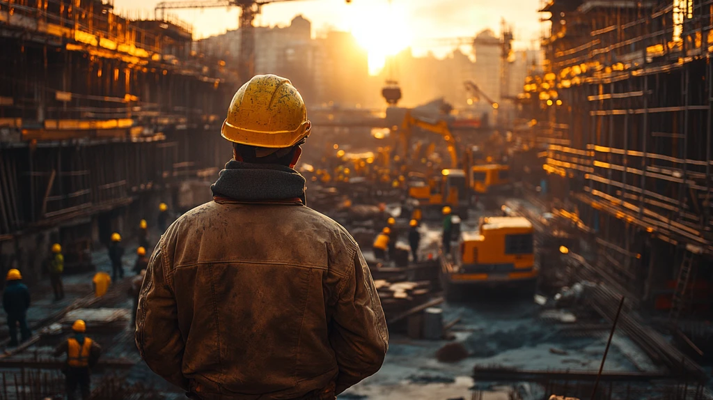 日出工地忙碌景象