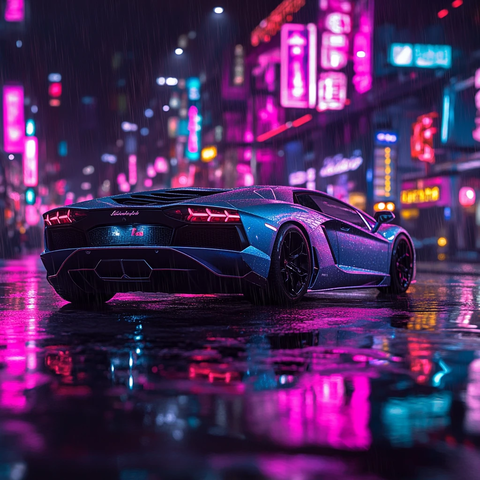 兰博基尼光雨夜