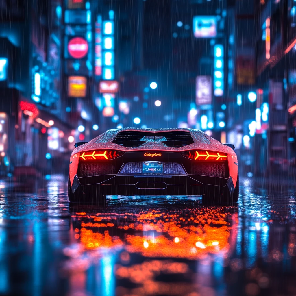 兰博基尼光雨夜