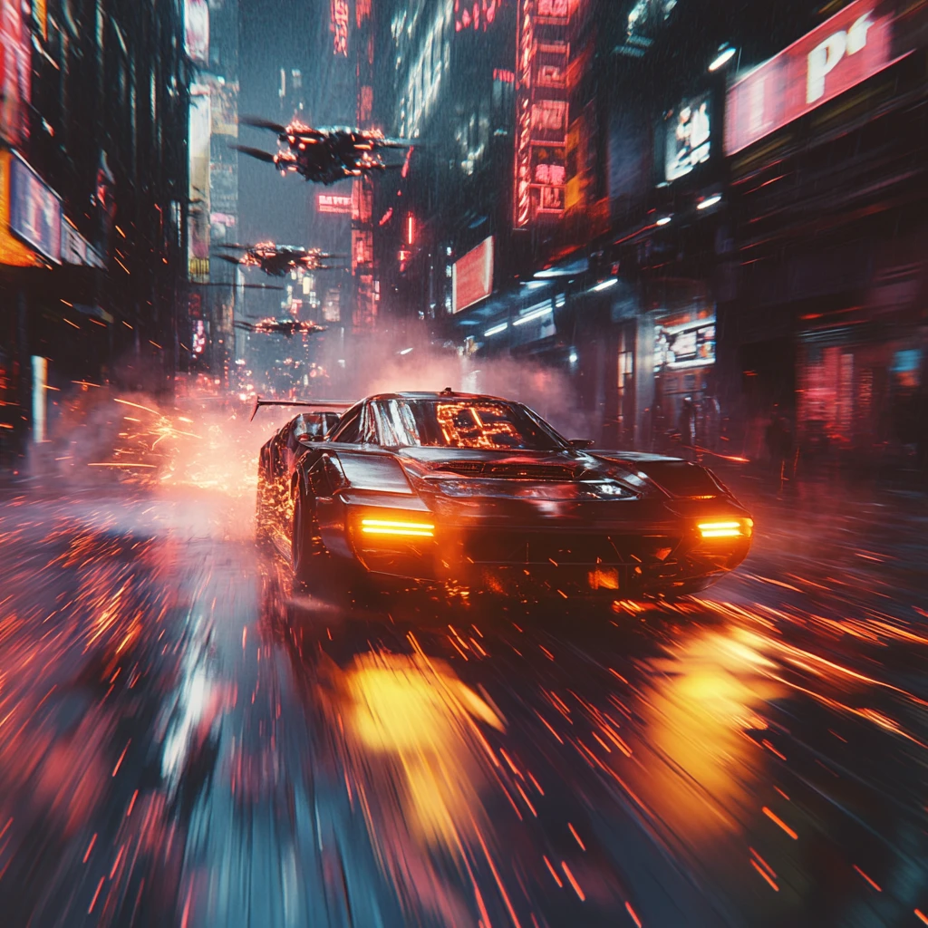 霓虹车辆逃离追踪