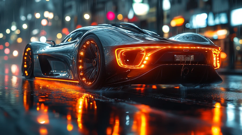 未来跑车夜街行驶