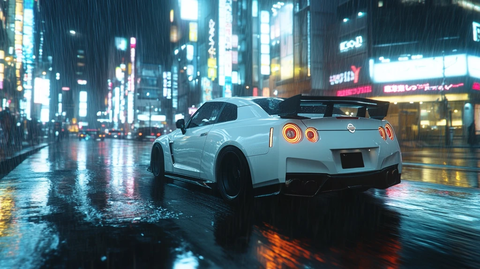 日产疾驰夜雨中