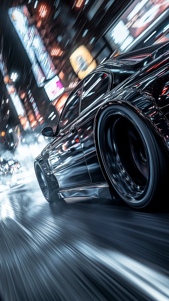 黑宝马漂移侧影