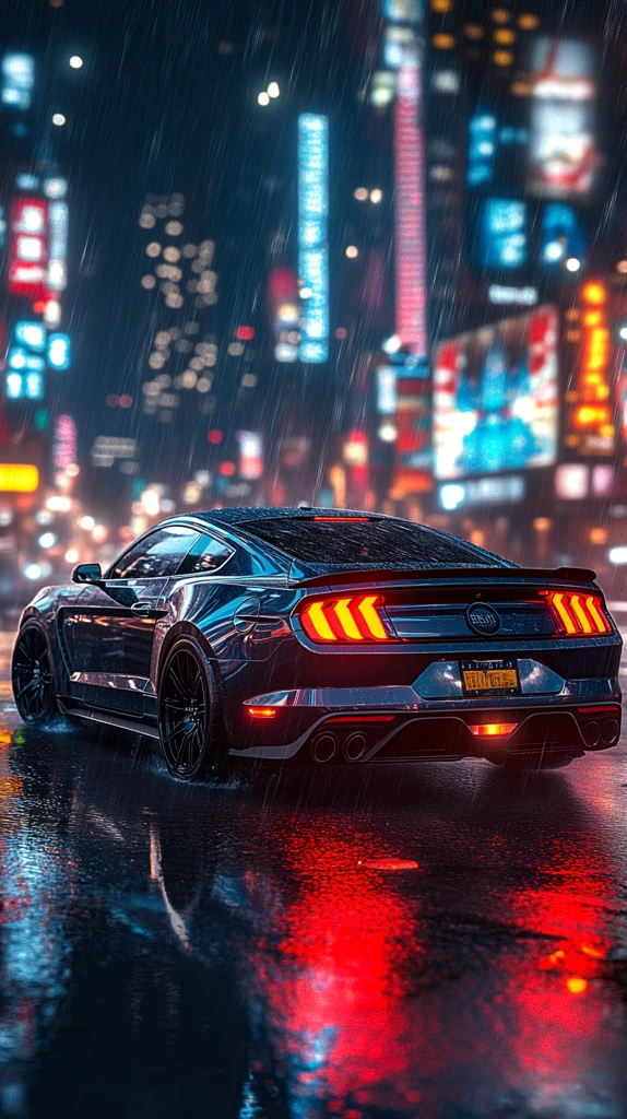 黑色野马夜晚街道