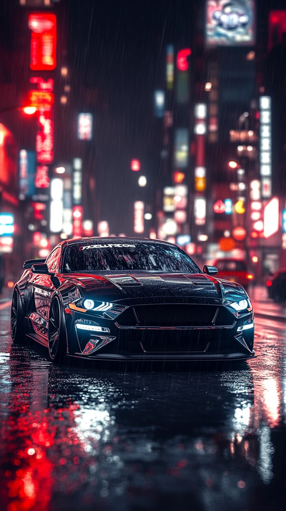 黑色野马夜晚街道