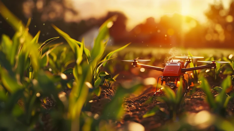 无人机喷洒玉米田