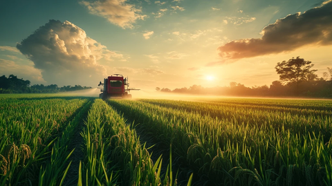 无人机喷洒水稻田