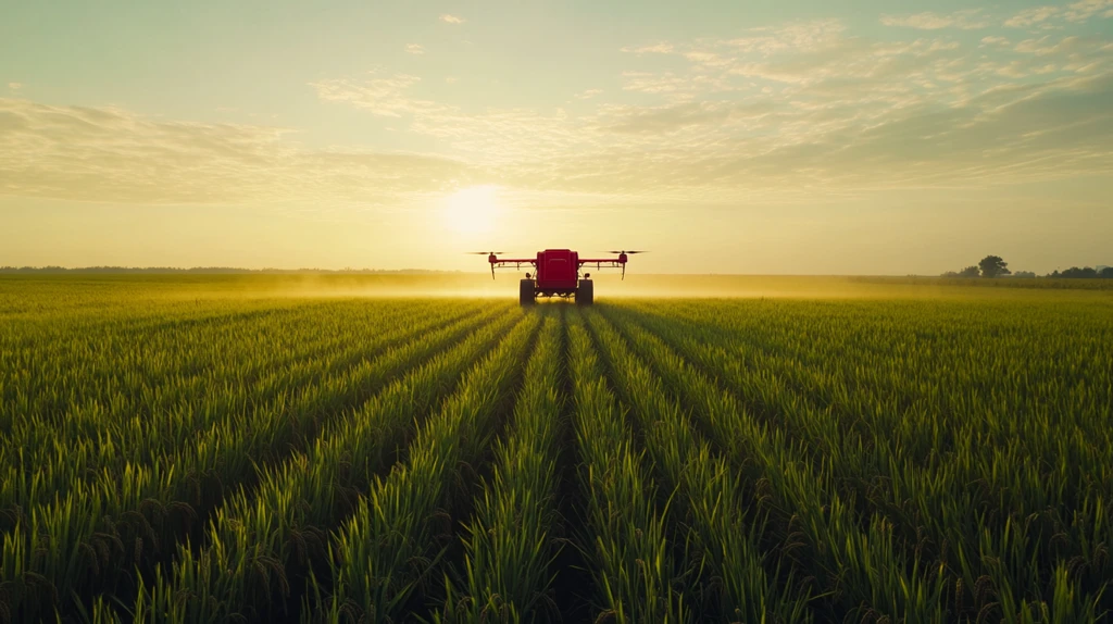 无人机喷洒水稻田