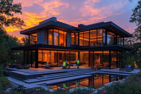 工人安装玻璃面板