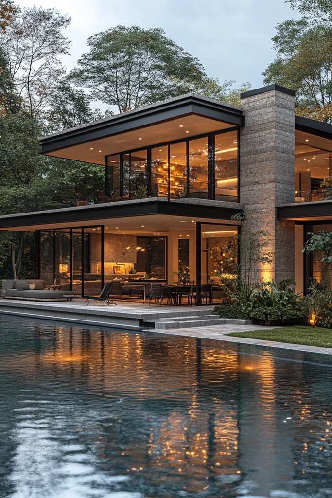 现代混凝土玻璃住宅