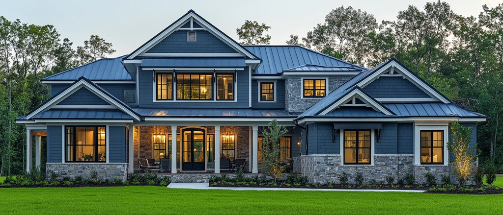 灰白木屋绿树环绕