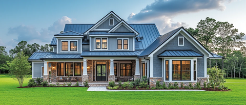 灰白木屋绿树环绕