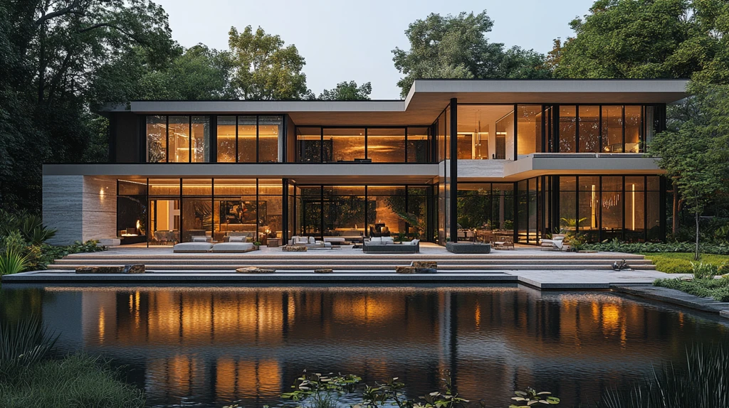 湖畔现代别墅景观