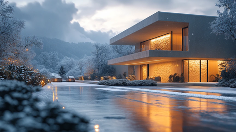 雪雨中的现代门墙