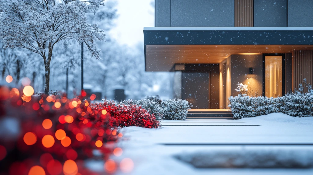 雪雨中的现代门墙