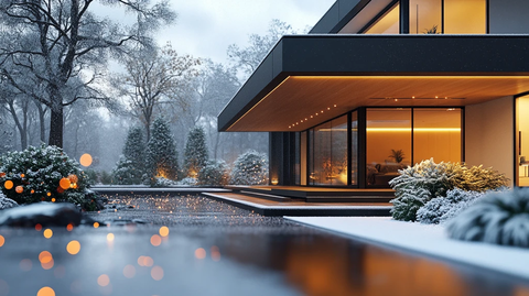 雪雨中的现代门墙