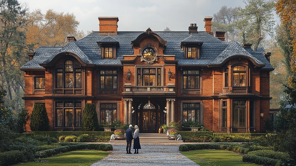 豪宅前老人站立