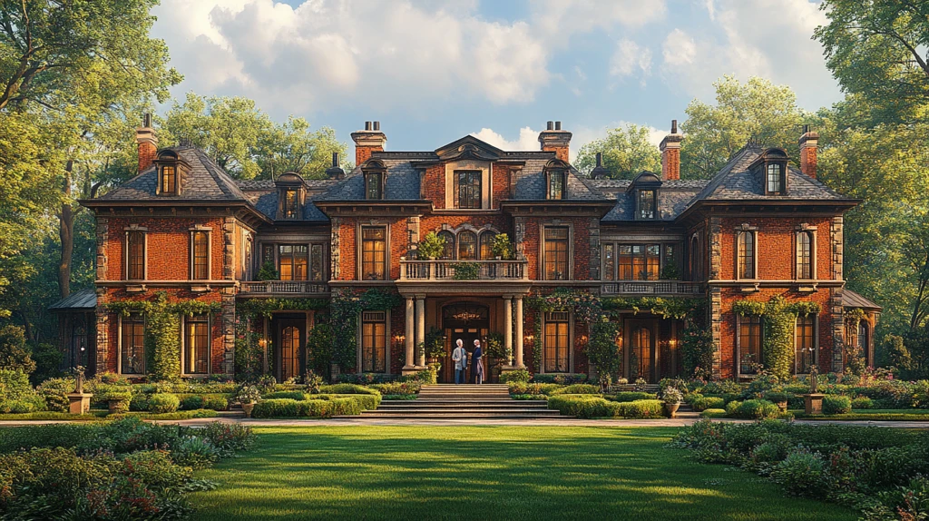 豪宅前老人站立