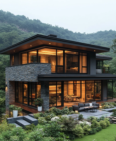 石墙木窗山景庭院