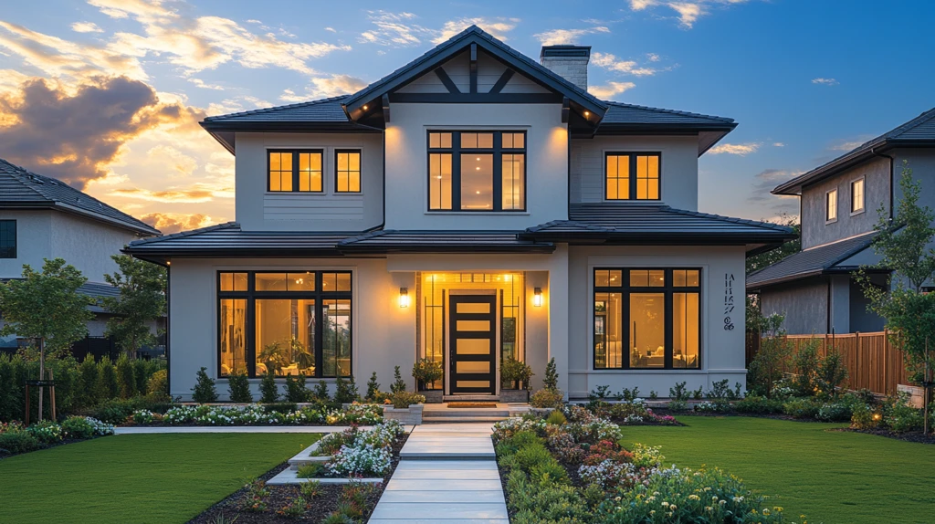 灰色房屋白窗框