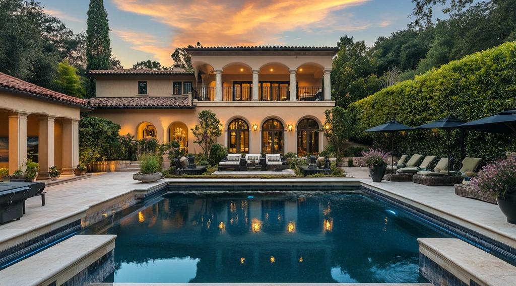 奢华泳池绿意环绕