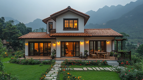 白墙红瓦乡村屋