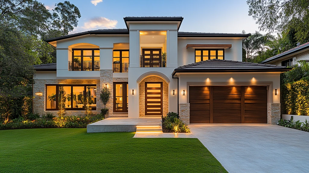 双层豪宅前院夜景