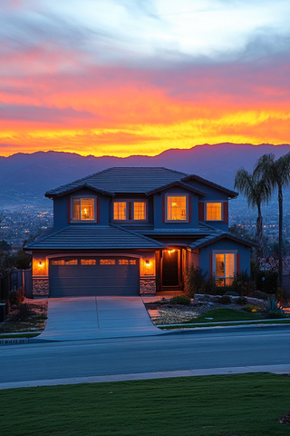 两层房屋日落景色