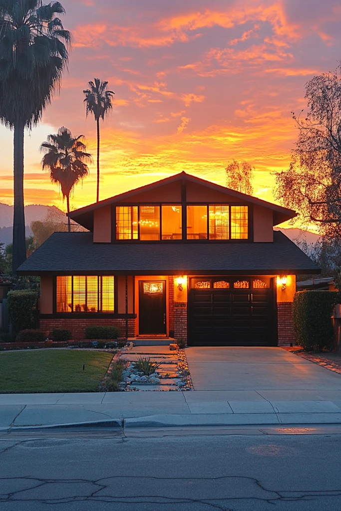 两层房屋日落景色