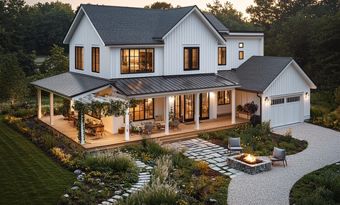 现代农舍环绕门廊