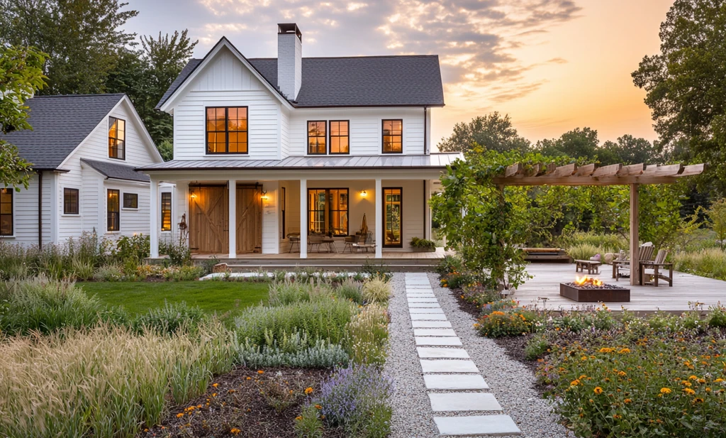 现代农舍环绕门廊