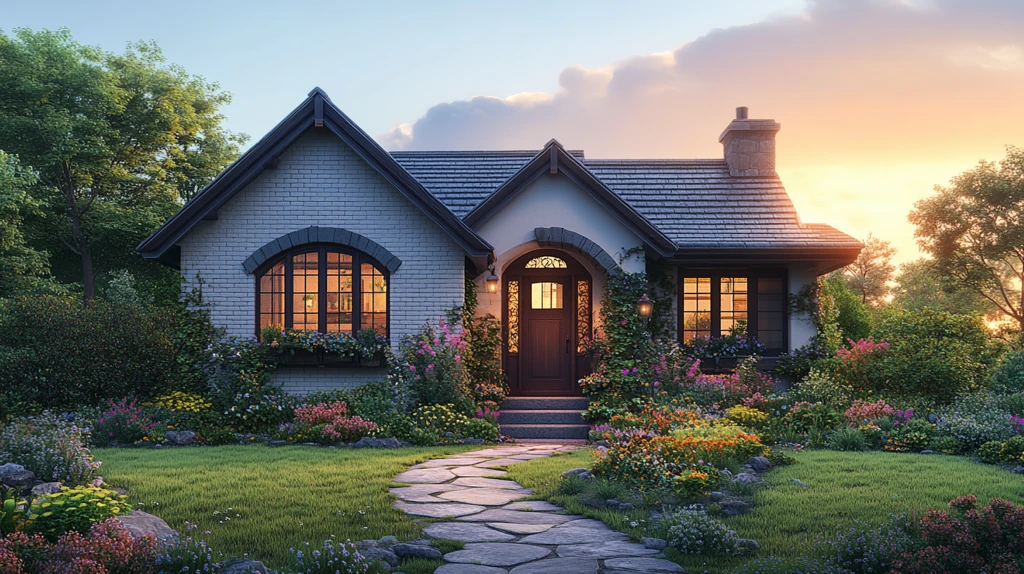 白砖房与花园小径