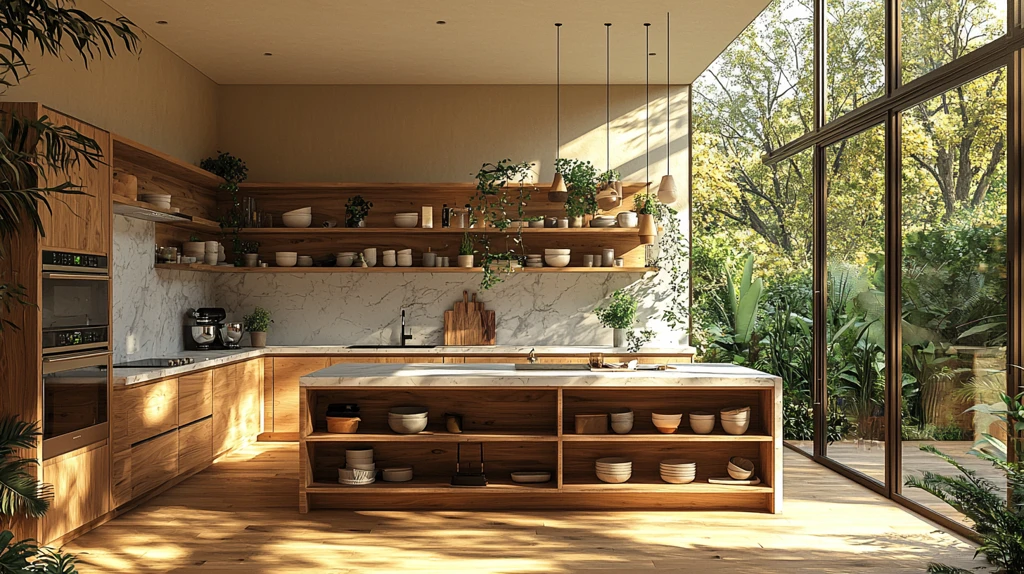 白色橱柜木质岛台