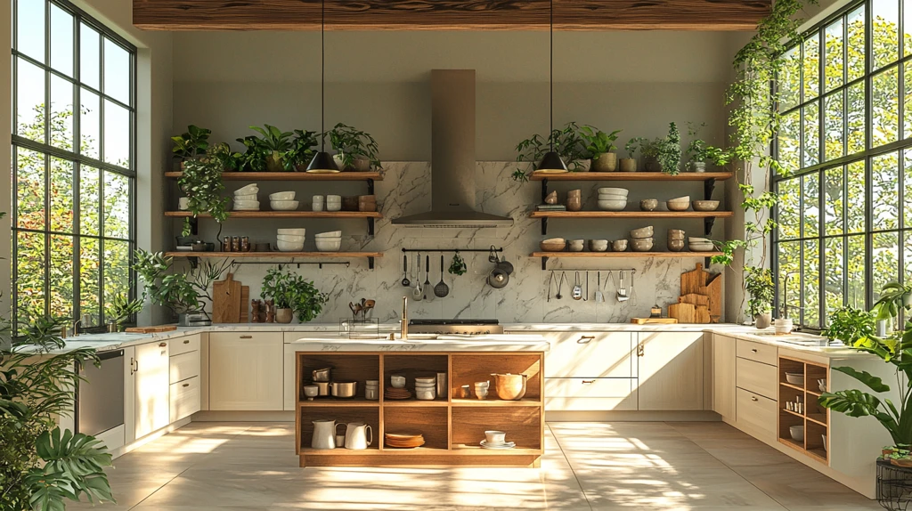 白色橱柜木质岛台