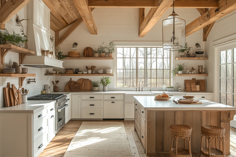 白柜木纹厨房窗景