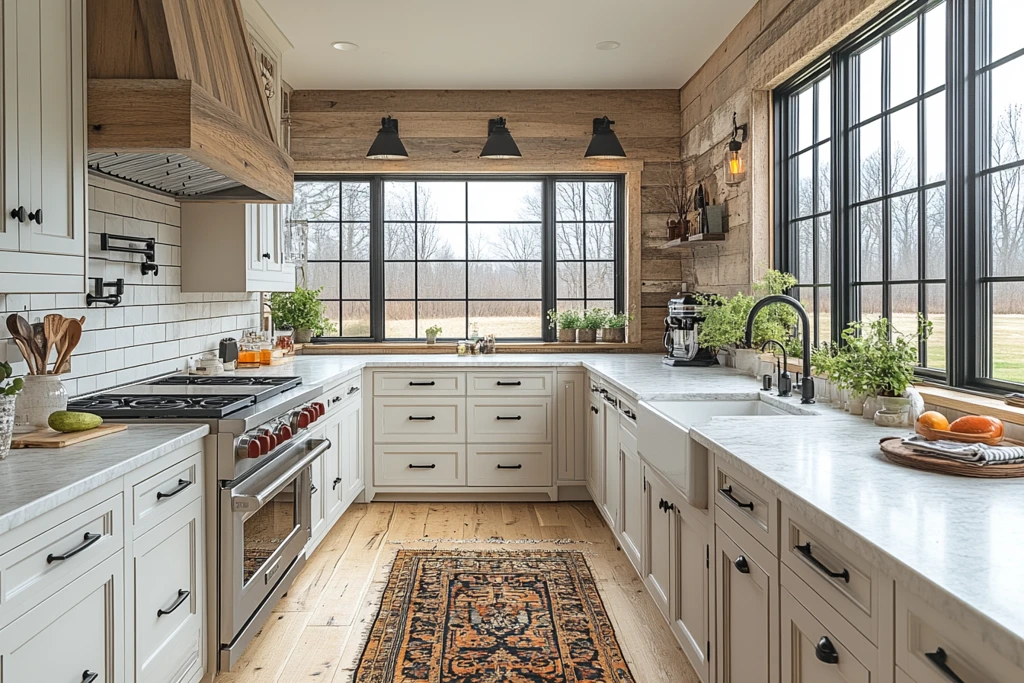 白柜木纹厨房窗景