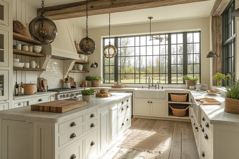 白柜木纹厨房窗景