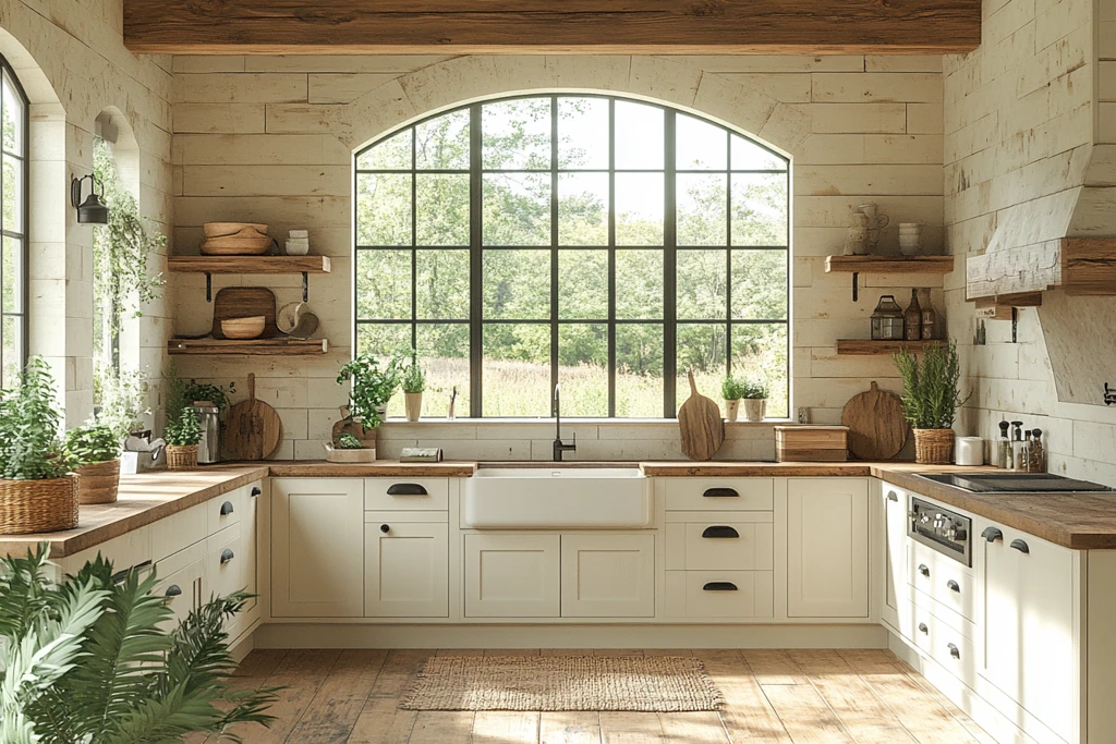 白柜木纹厨房窗景